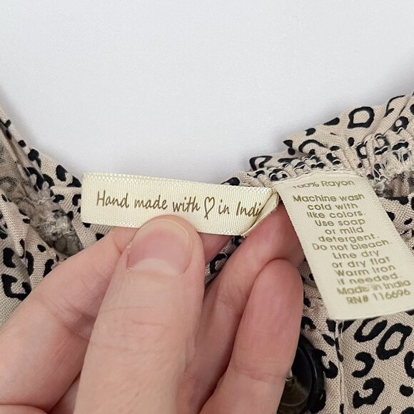 Japna Button Front Midi Dress Cottagecore Animal Print Size Large Tan Black - Picture 10 of 13